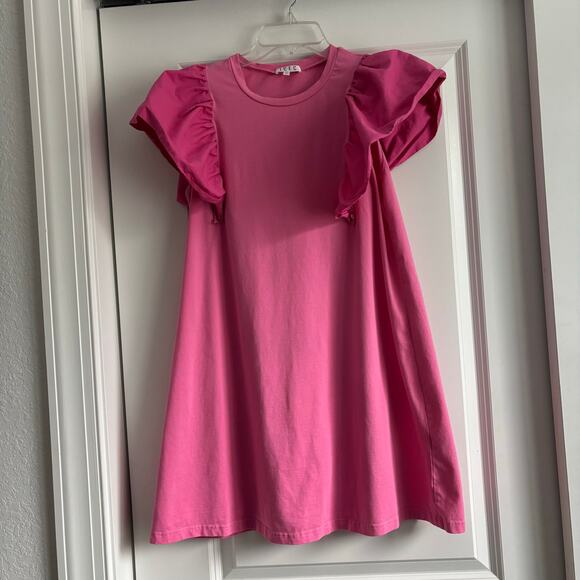 TCEC Candy Pink Knit Ruffle Sleeve Mini Dress Sz M Coquette Twee - Picture 10 of 11